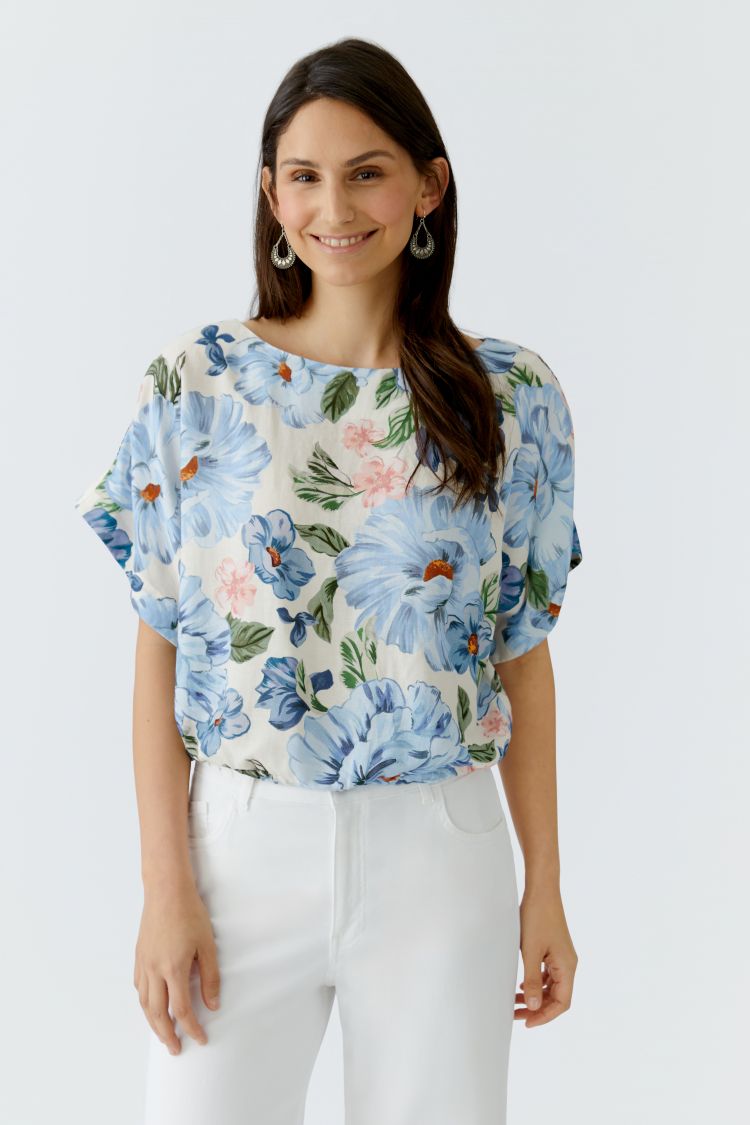 Oui - Blue Floral Short Sleeve