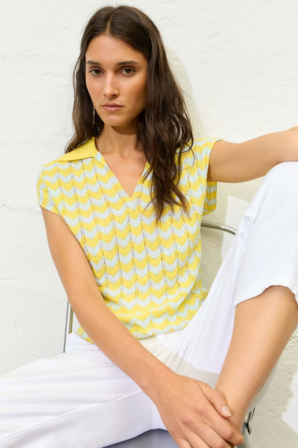 Oui - Yellow V Neck Top