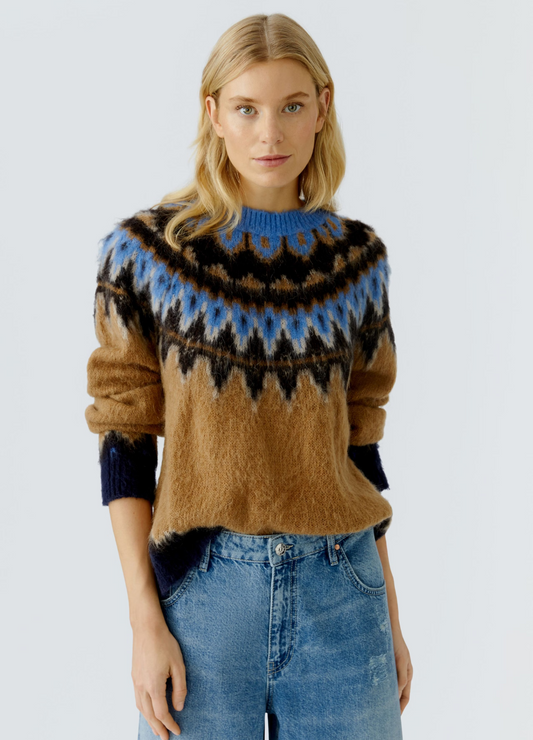 Oui - Cozy Blue Camel Jumper