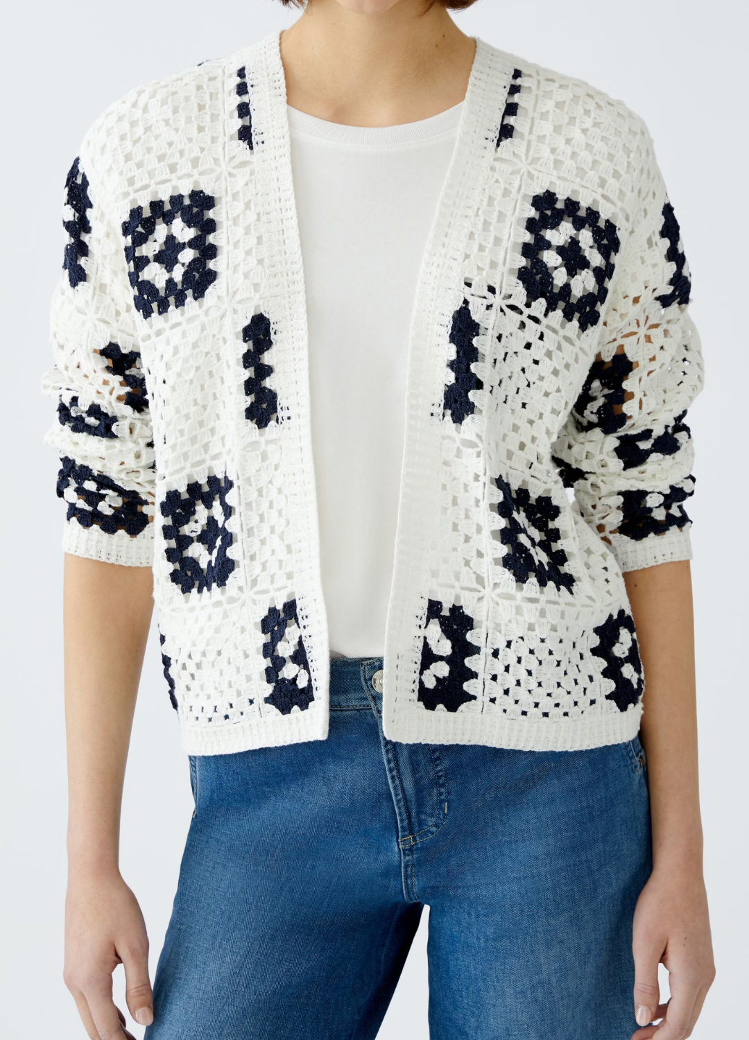 Oui - Crochet Navy Detailed Cardigan