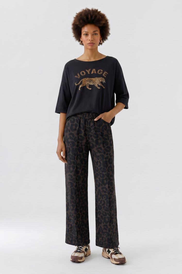 Oui - Dark Animal Print Pants