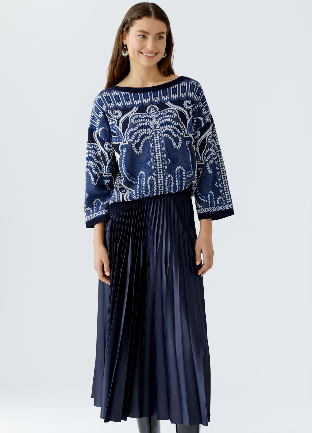 Oui - Dark Blue Pleat Skirt