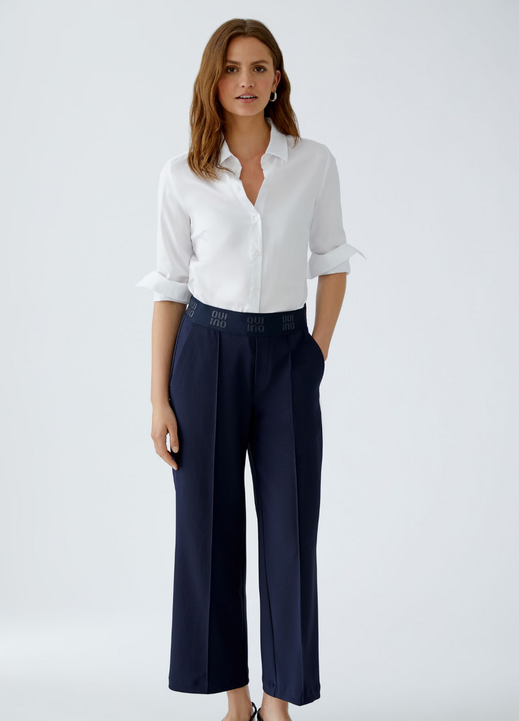 Oui - Dark Blue Waisted Pants