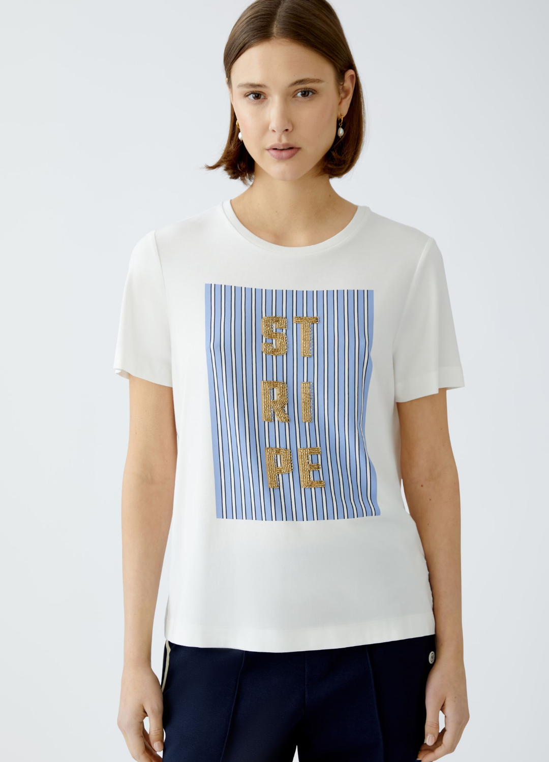 Oui - Gold Embossed Stripe T-Shirt