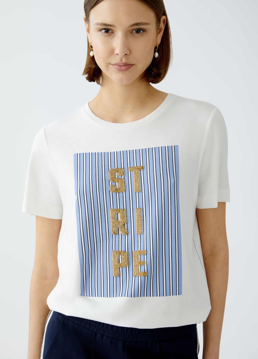 Oui - Gold Embossed Stripe T-Shirt