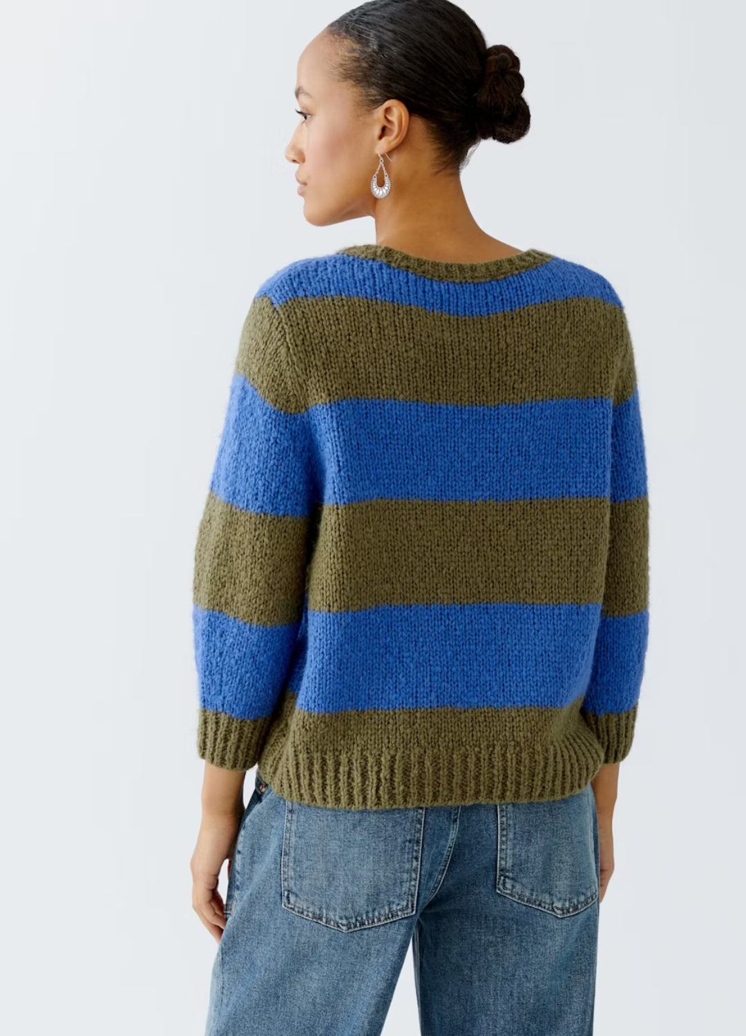 Oui - Khaki & Blue Stripe Jumper
