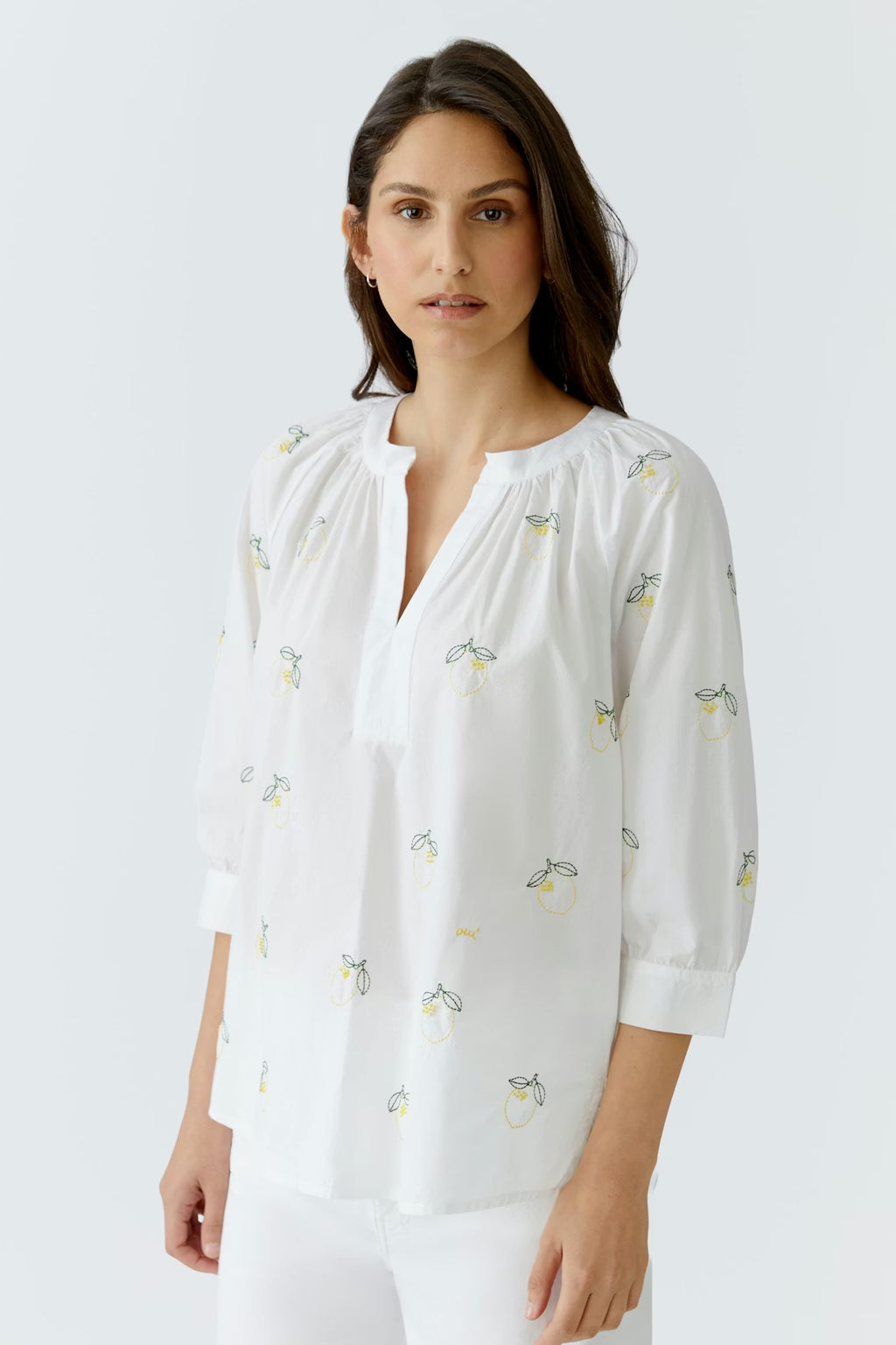 Oui - Lemon Detailed White Tunic