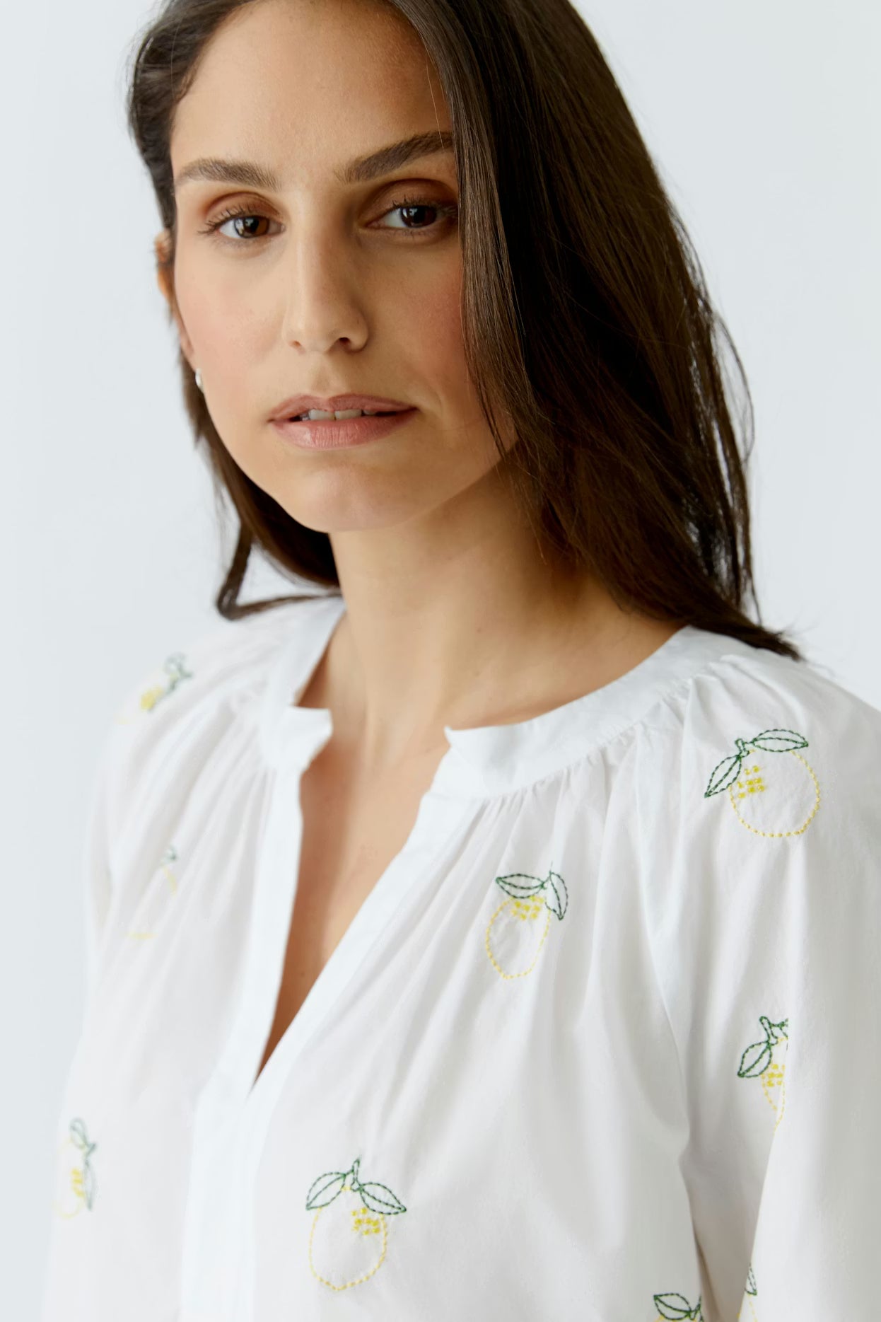 Oui - Lemon Detailed White Tunic