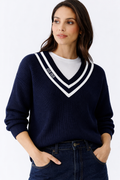 Oui - Navy V Neck Knit