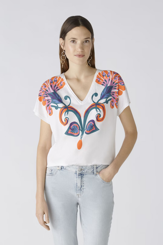 Oui - Organic Cotton Tropical Print T-Shirt