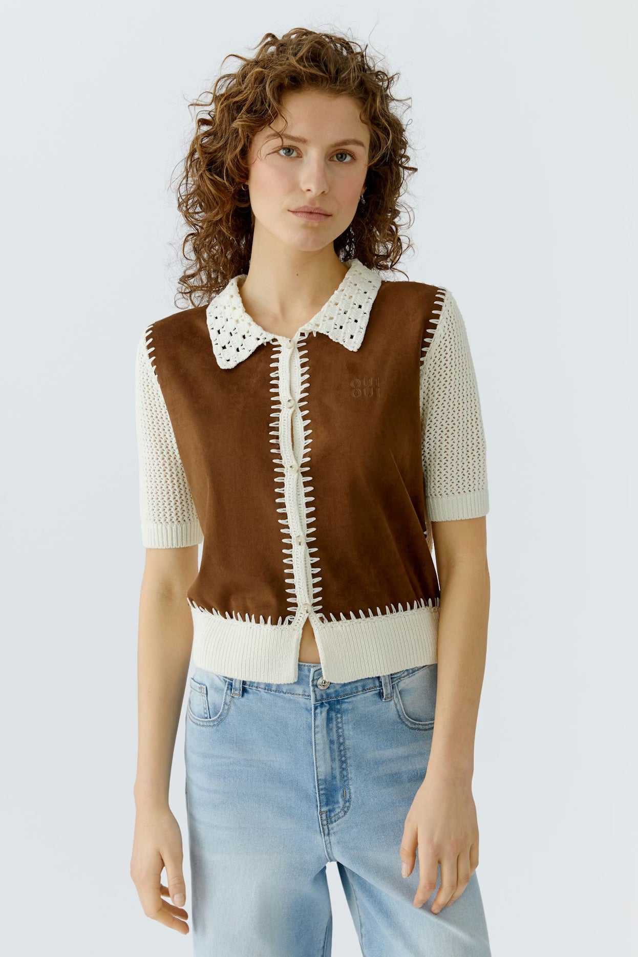 Oui - Patched Knit Cardigan