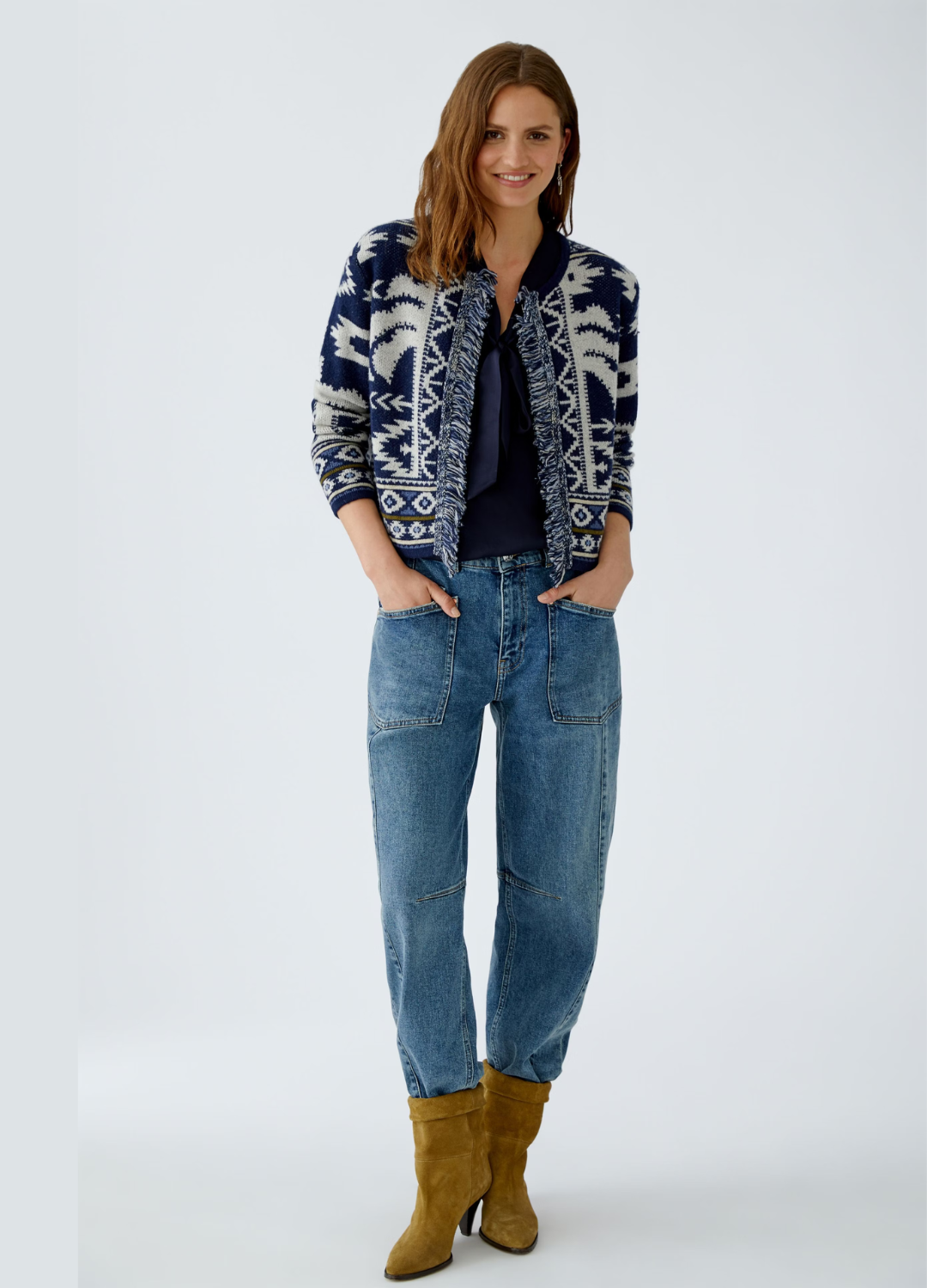 Oui - Fringe & Pattern Cardigan