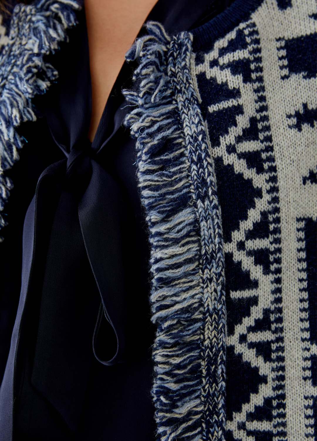 Oui - Fringe & Pattern Cardigan