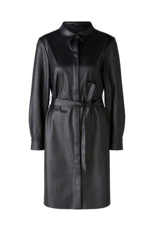 Oui - Pleather Black Shirt Dress