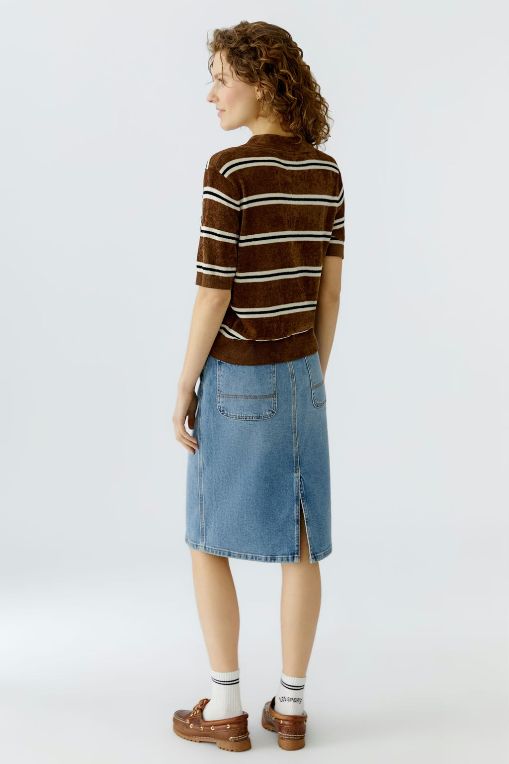Oui - Polo Brown Stripe Top