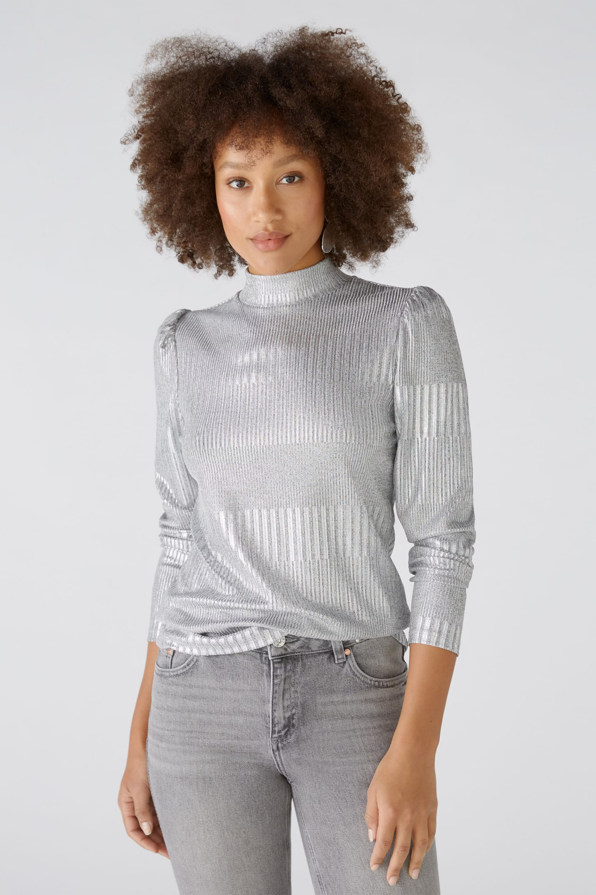 Oui - SHINY LONG SLEEVE SHIRT WITH FEMININE SHOULDER ACCENTUATION