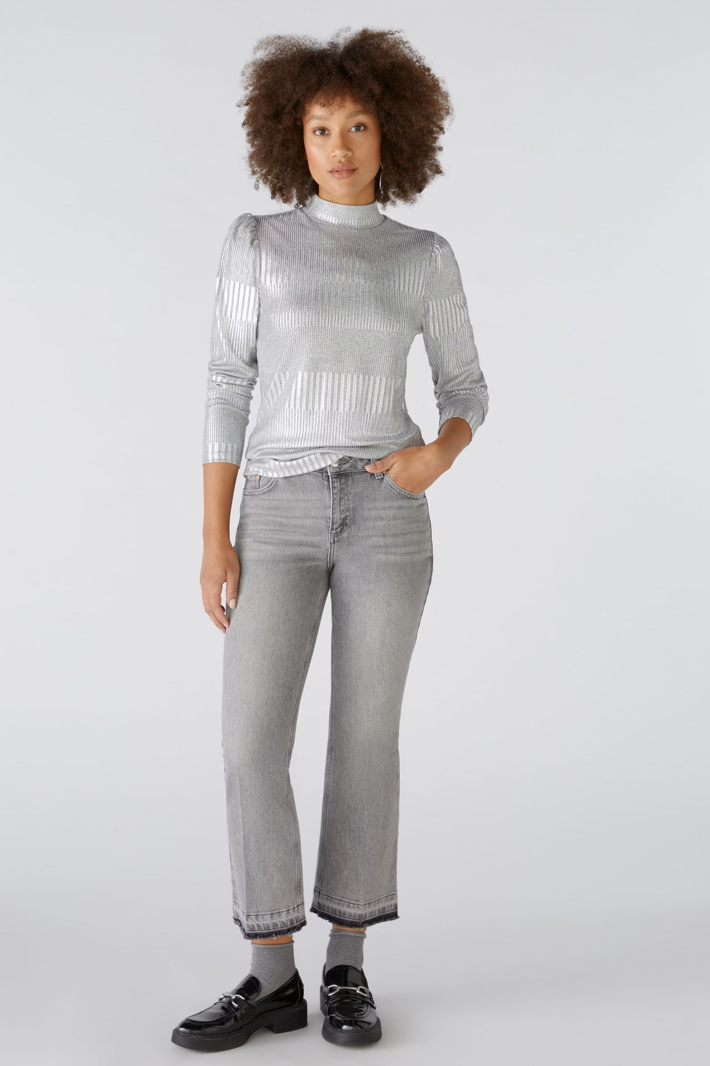 Oui - SHINY LONG SLEEVE SHIRT WITH FEMININE SHOULDER ACCENTUATION