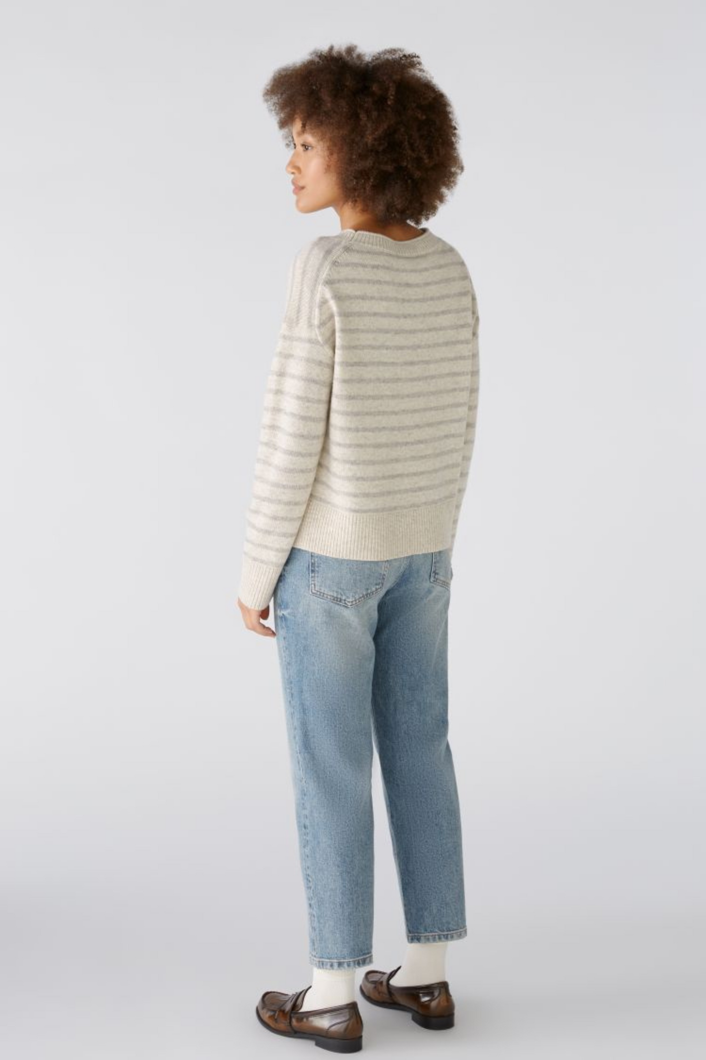 Oui - Stone Taupe Stripe Jumper