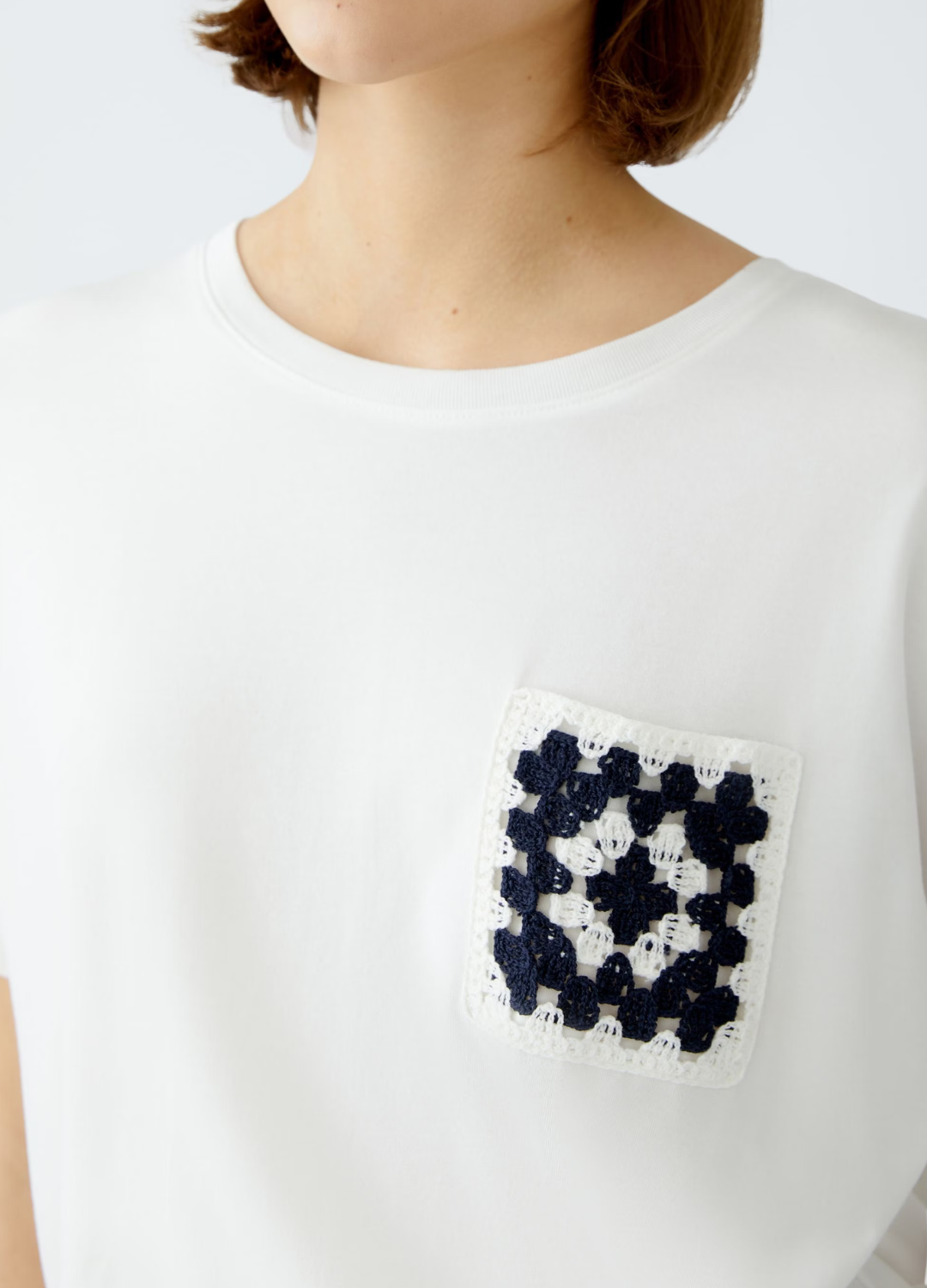 Oui - White Crochet Pocket T - Shirt