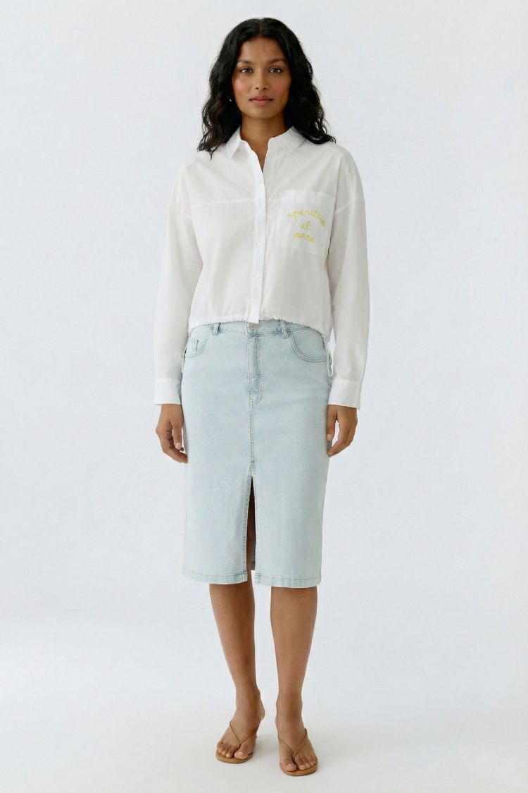 Oui - Optic White Text Blouse