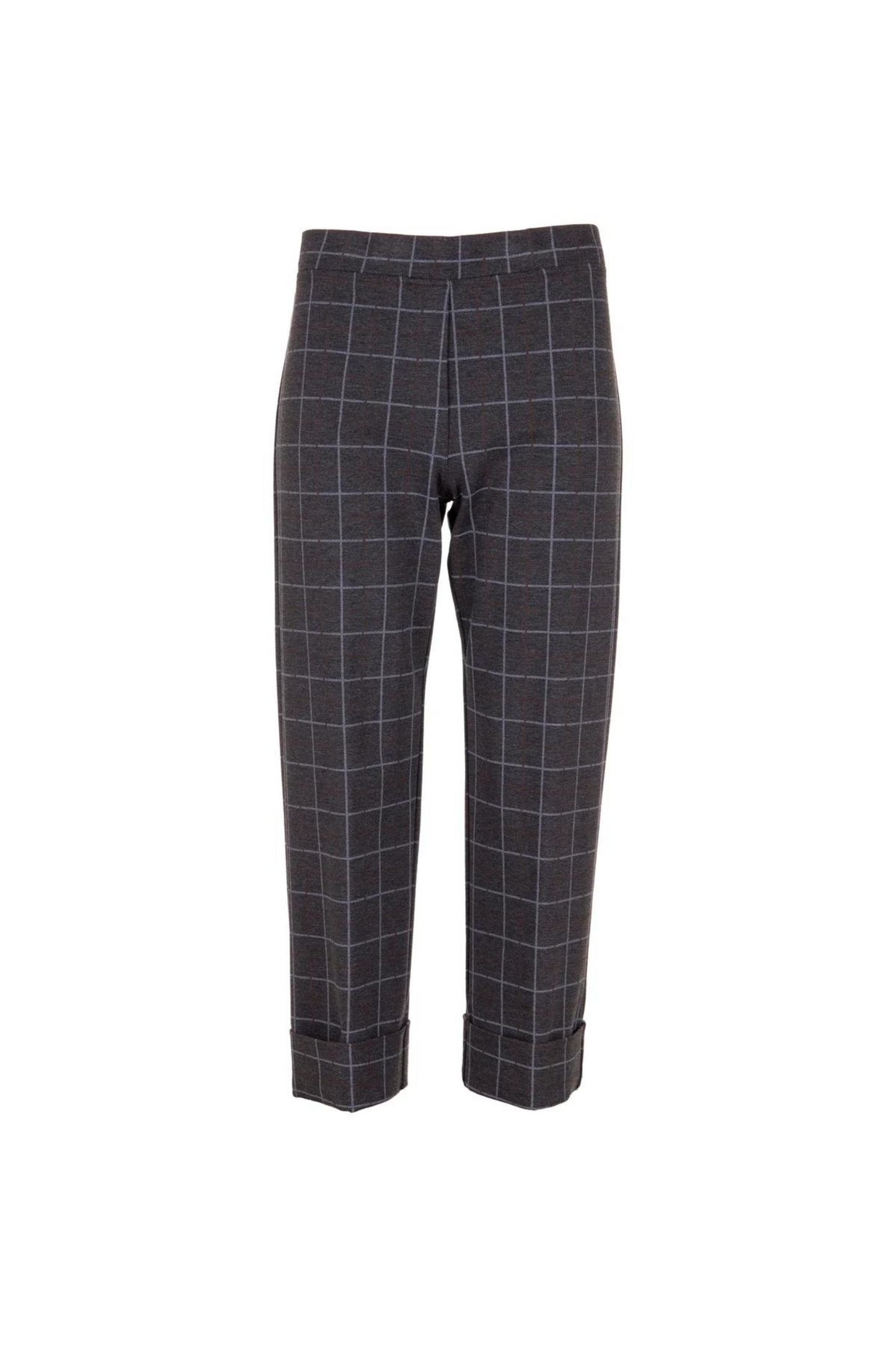 PERUZZI trouser with grey check trouser and turn up detail.