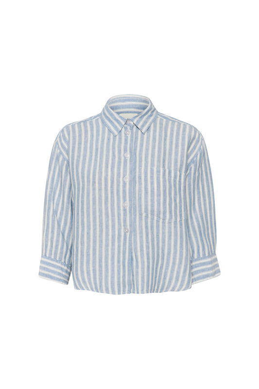 Part Two - Linen Blue Stripe Enava Shirt