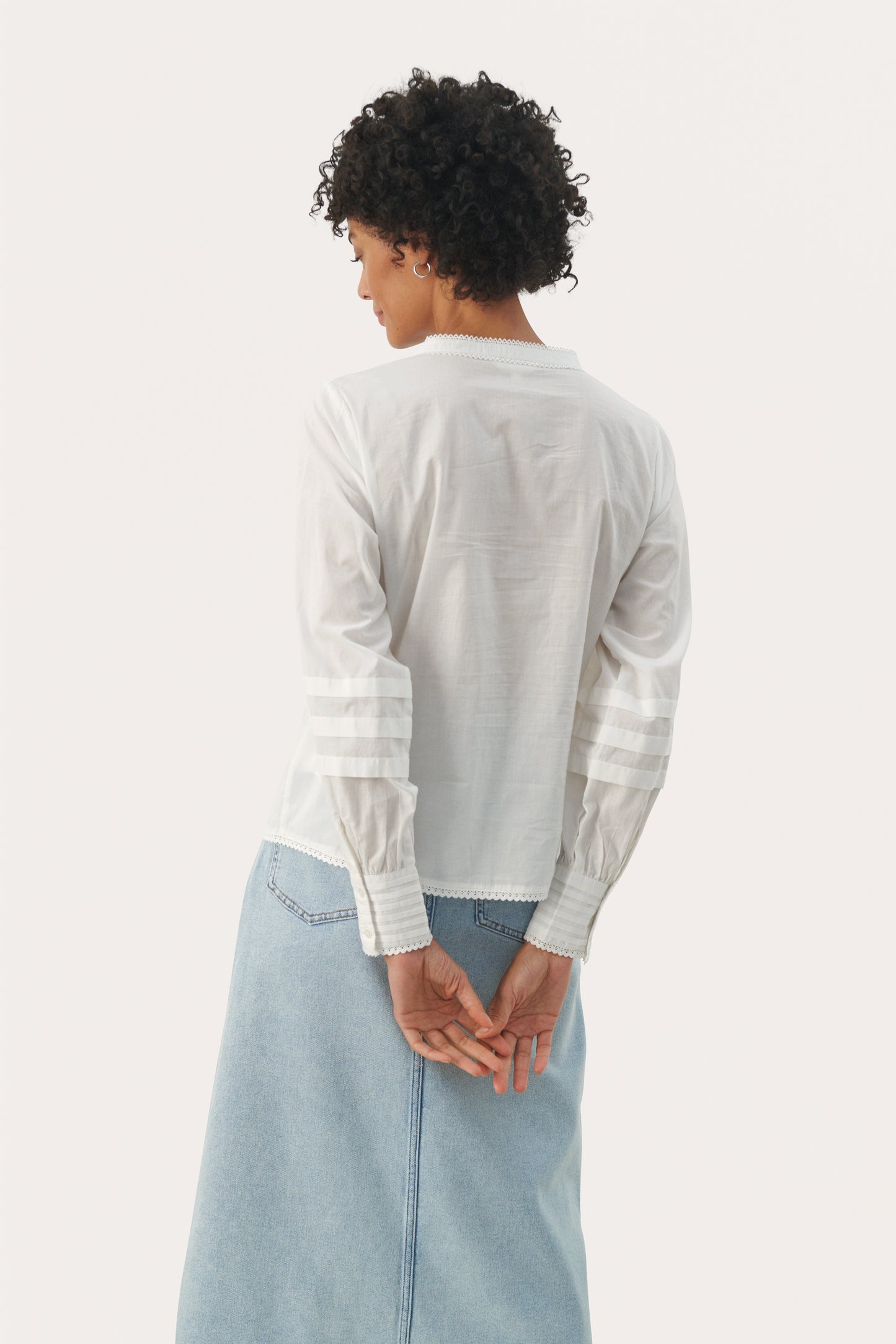 Part Two Pleat Grandad Collar Cotton Eskeline Shirt
