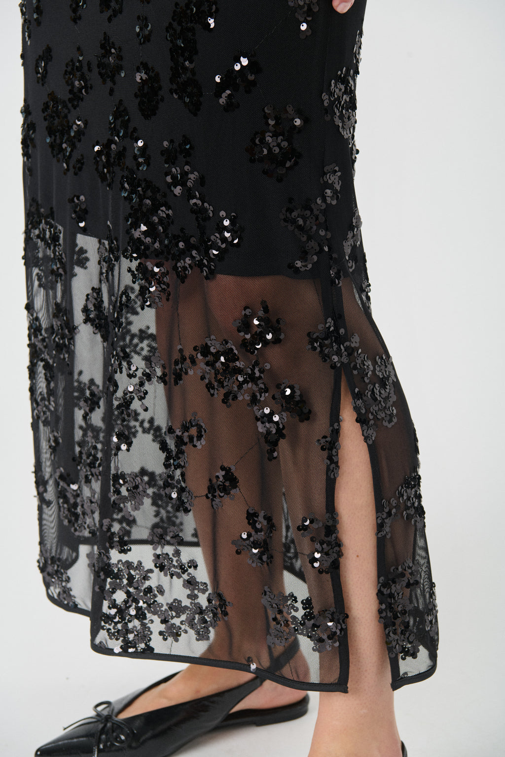 Black sequin skirt with sheer overlay 