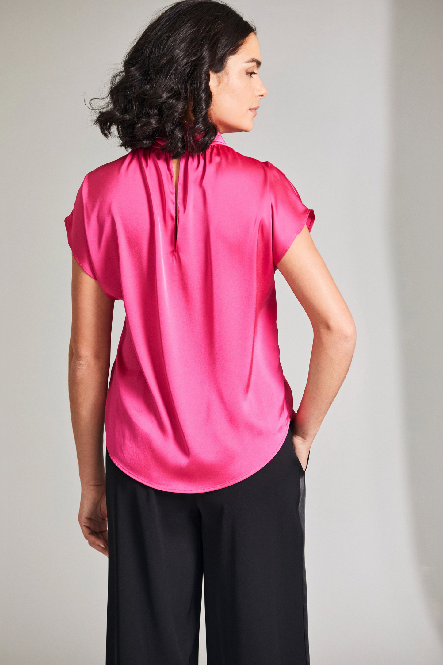 Fuchsia Tie Satin Top