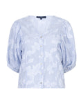 Red Button - Balloonsleeve Stripe & Flower Blue