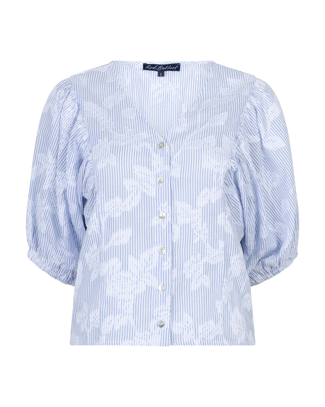 Red Button - Balloonsleeve Stripe & Flower Blue