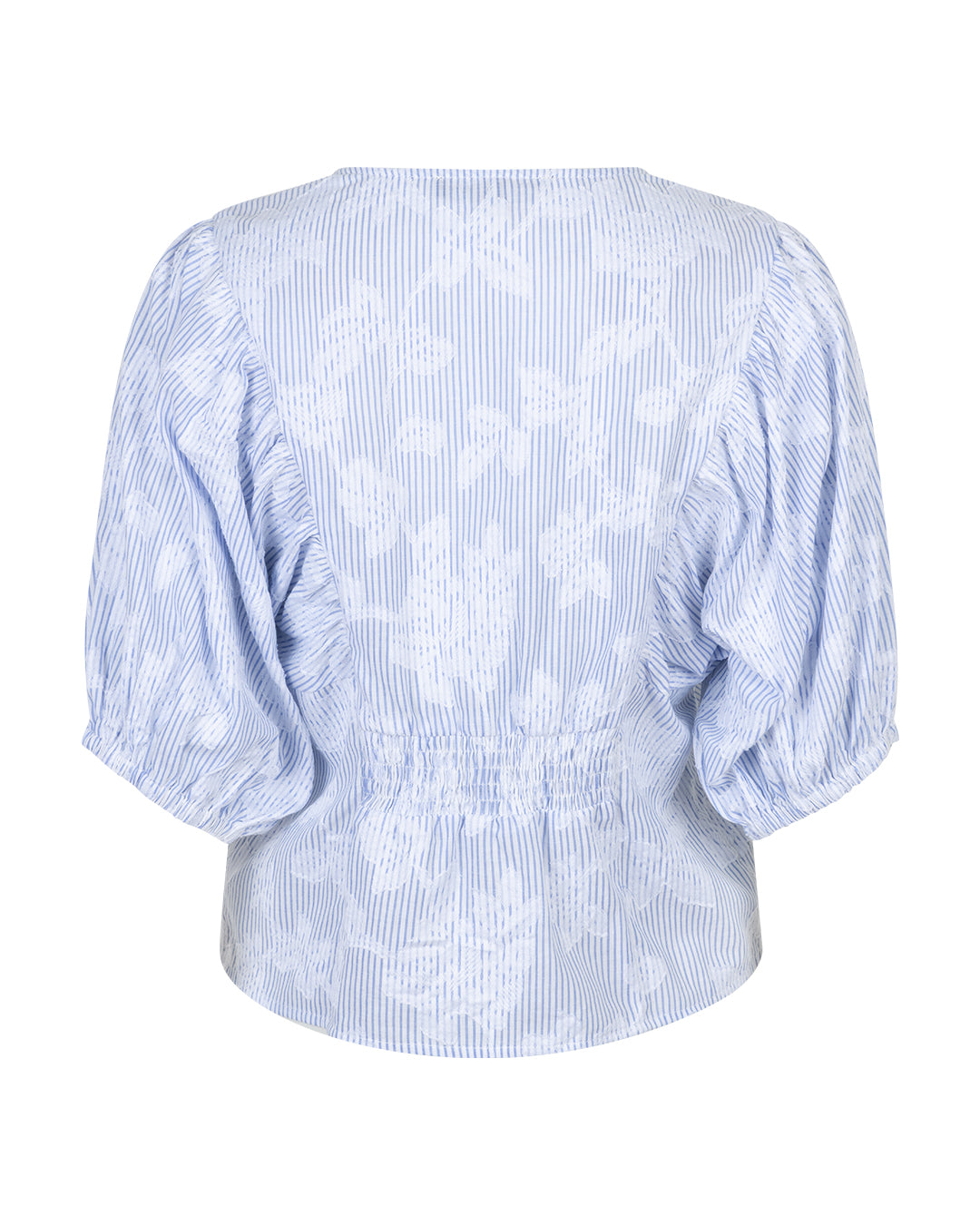 Red Button - Balloonsleeve Stripe & Flower Blue