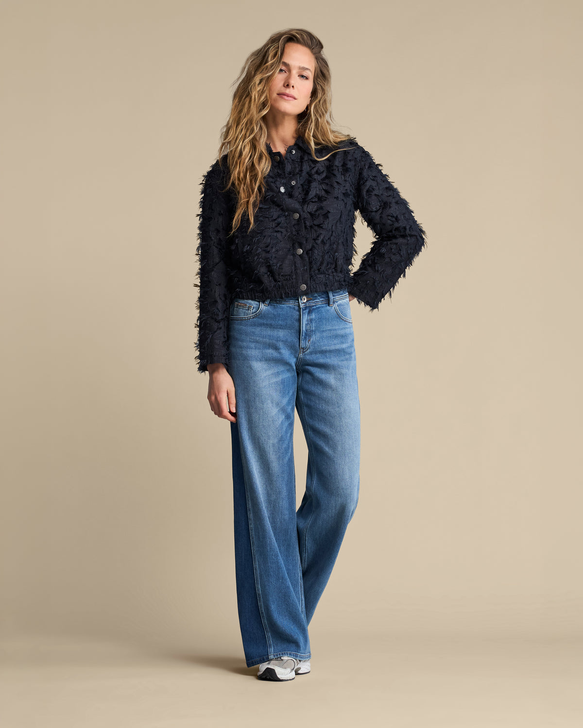 Red Button - Navy Fringe Bomber