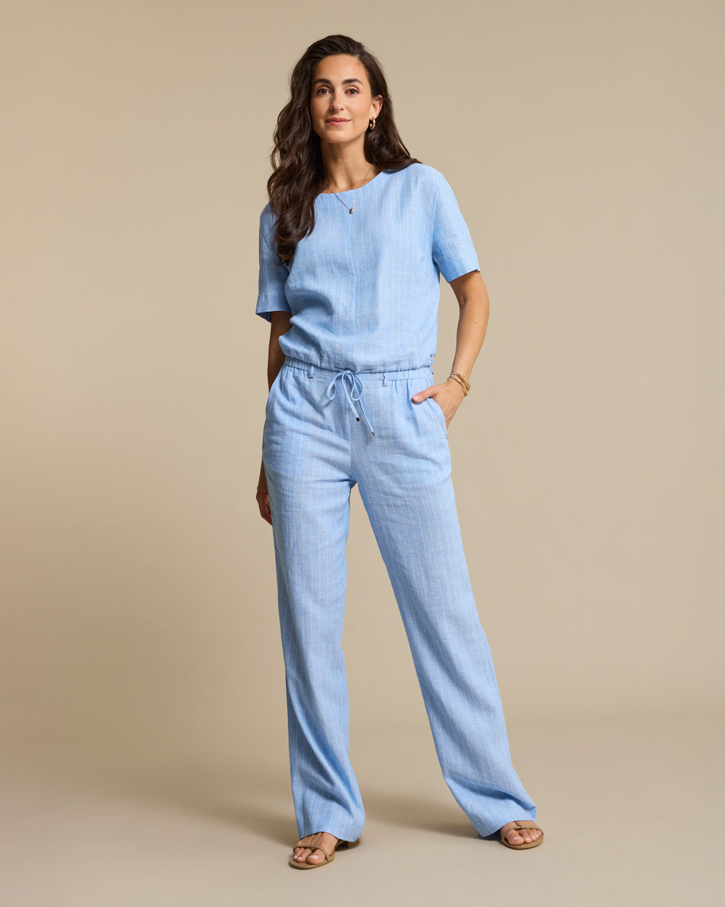 Red Button - Skyler Linen Pinstripe Blouse