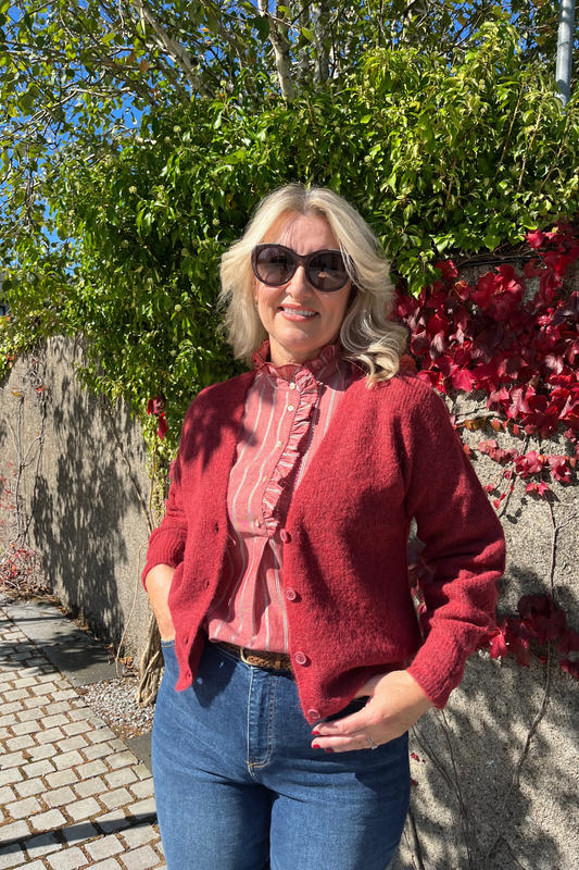 Thora V-Neck Knit Cardigan in Garnet