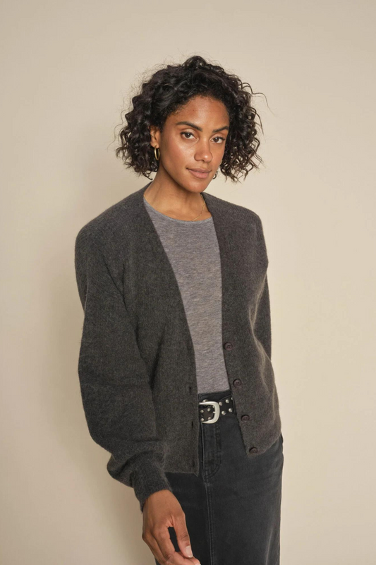 Thora V-Neck Knit Cardigan in Phantom