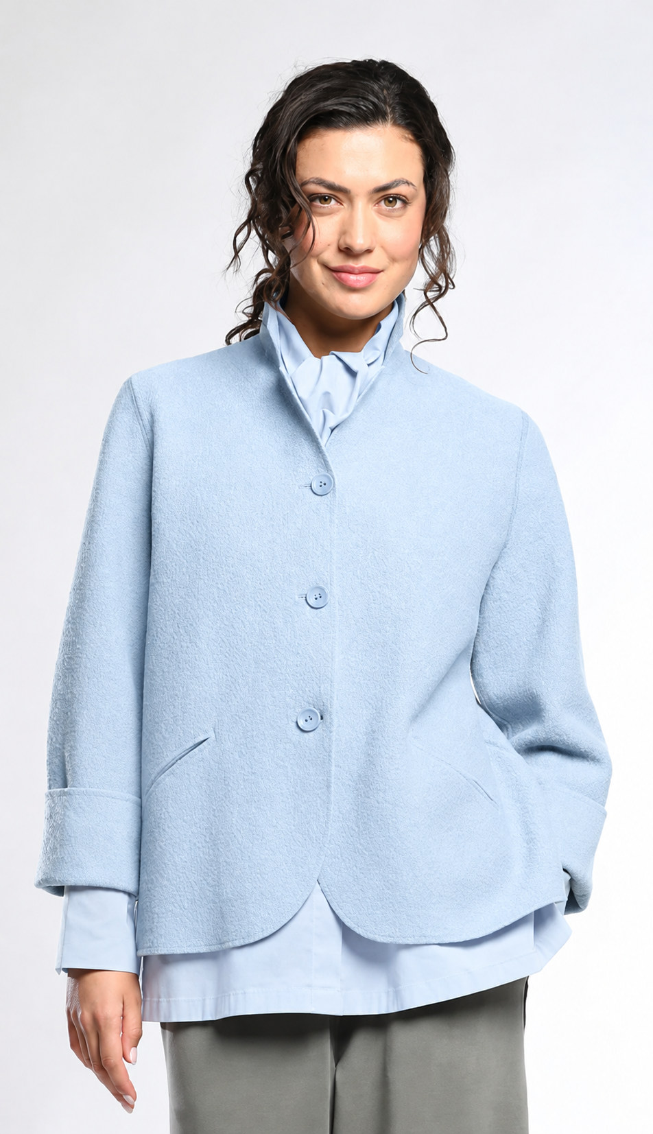 Vetono - Light Blue Bouclé Wool Jacket