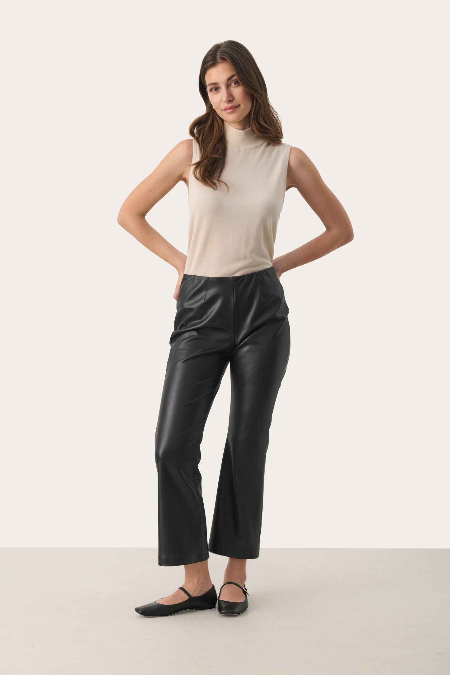 Lorenza Pleather Black Kickflare Pant