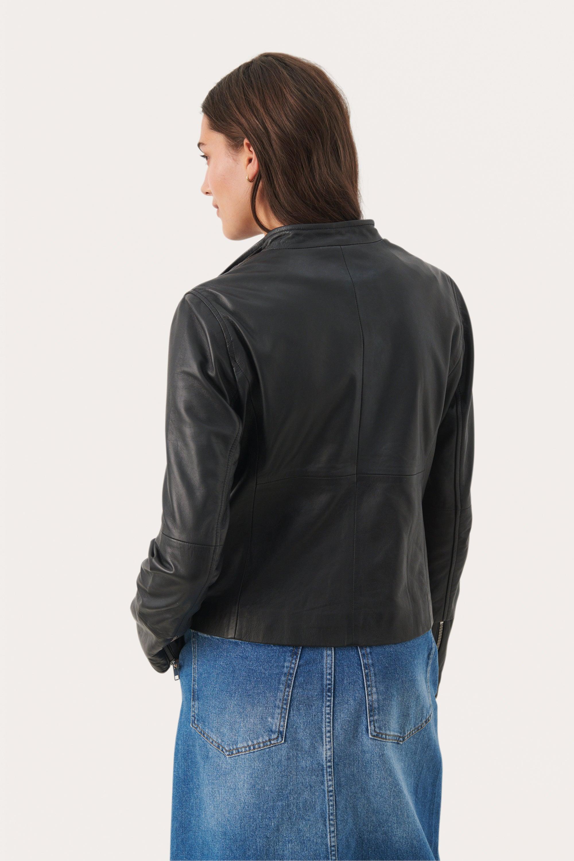 Frances High Quality Black Leather Jacket - Diamonds & Pearls