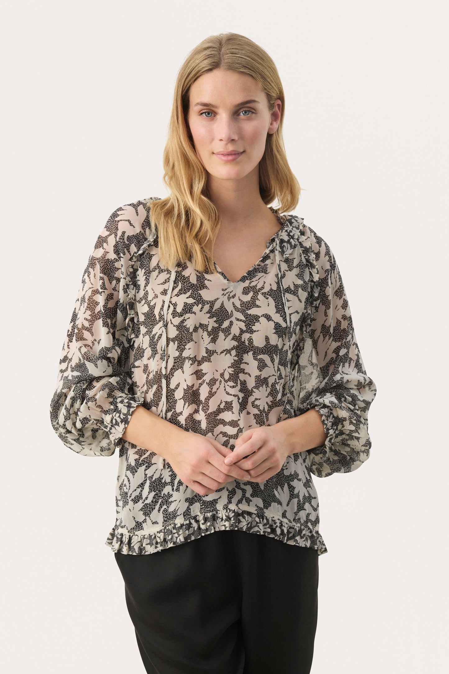 Joanna Black Stitch Leaf Blouse - Diamonds & Pearls