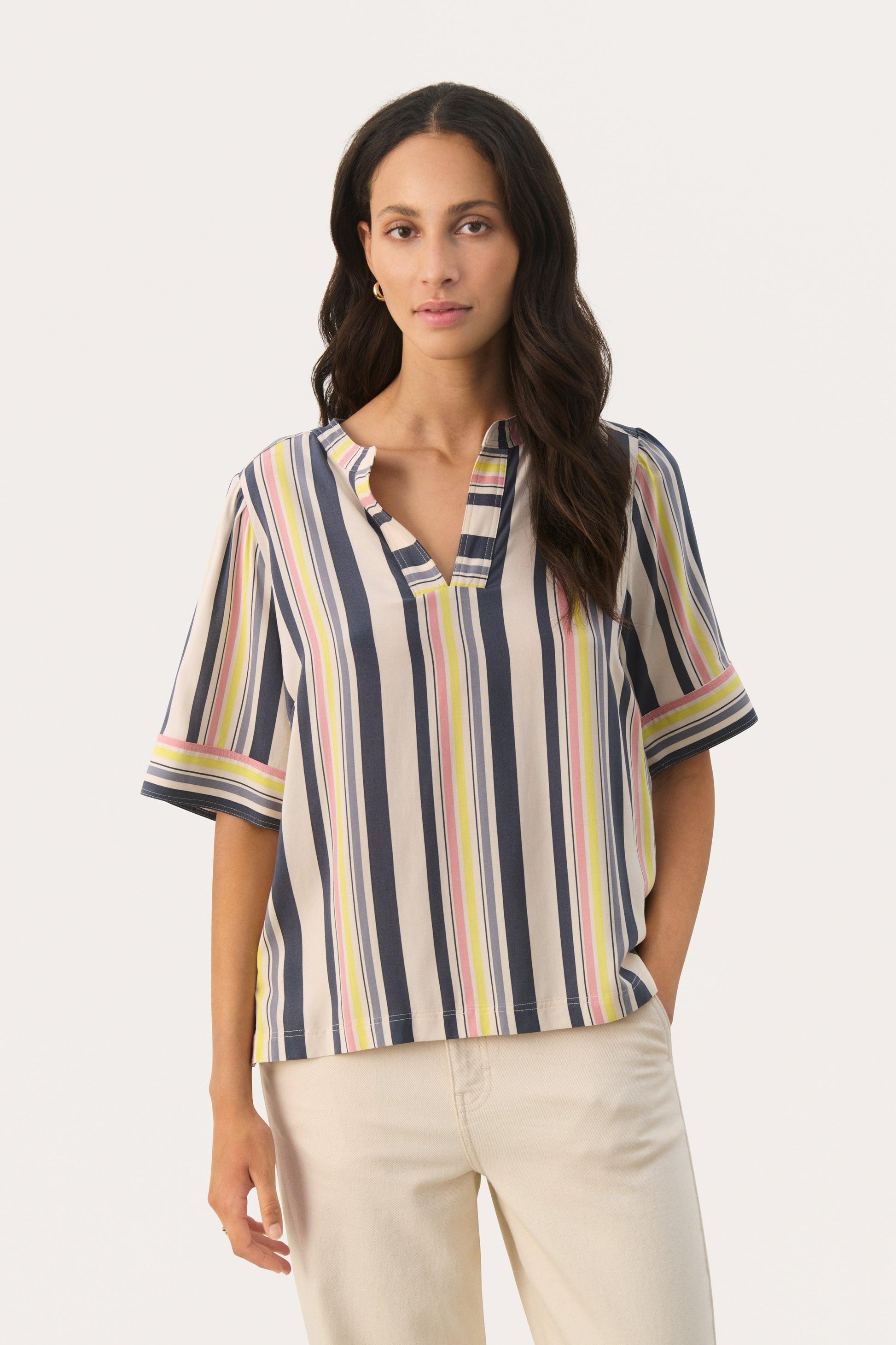 Josefina Multi Stripe Relaxed Shirt - Diamonds & Pearls