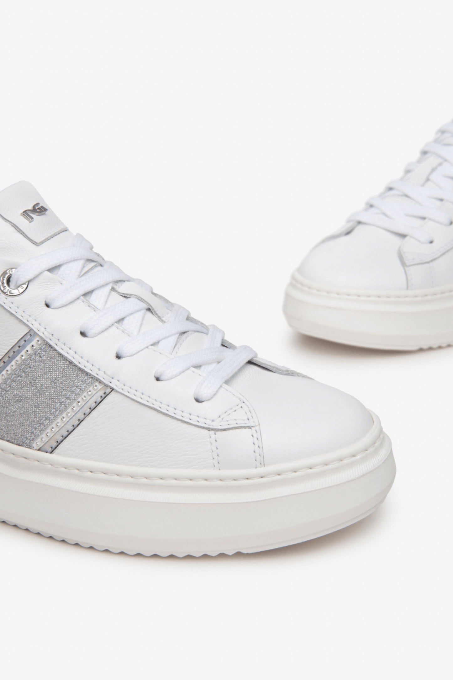 Nero Giardini - E409919D White and Silver Glitz Trainer - Diamonds & Pearls