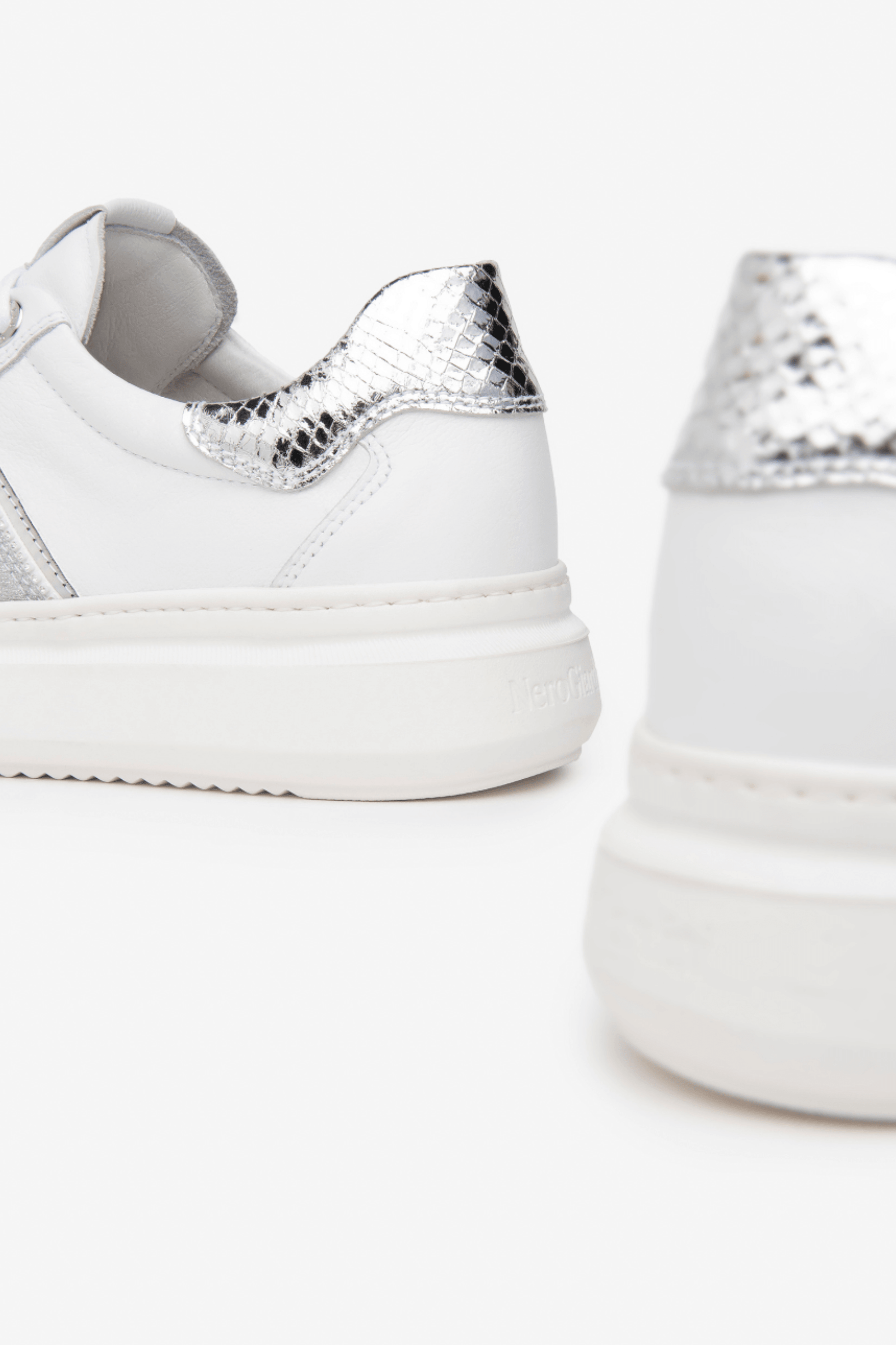 Nero Giardini - E409919D White and Silver Glitz Trainer - Diamonds & Pearls