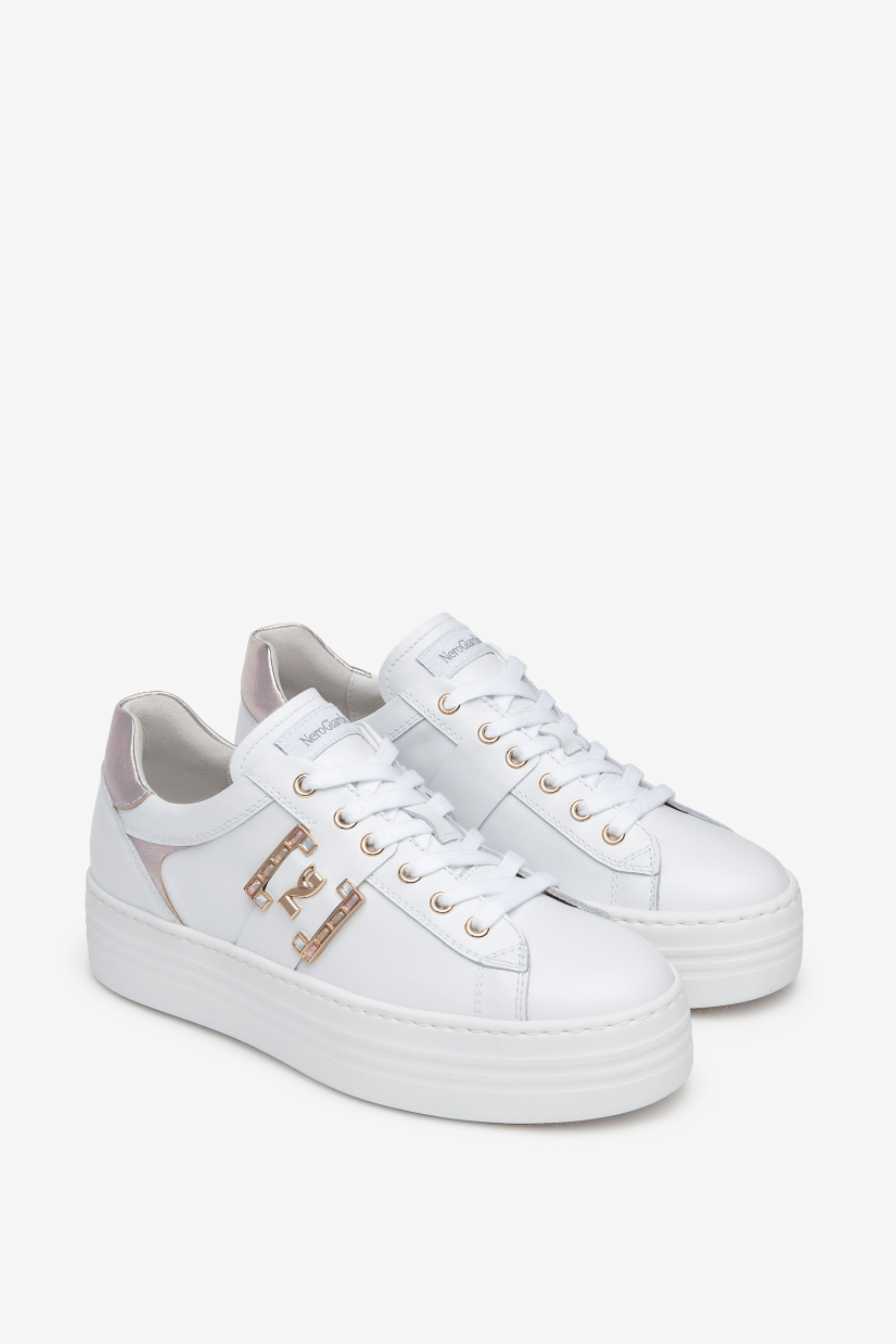 Nero Giardini - E409967D White Platform Trainer - Diamonds & Pearls