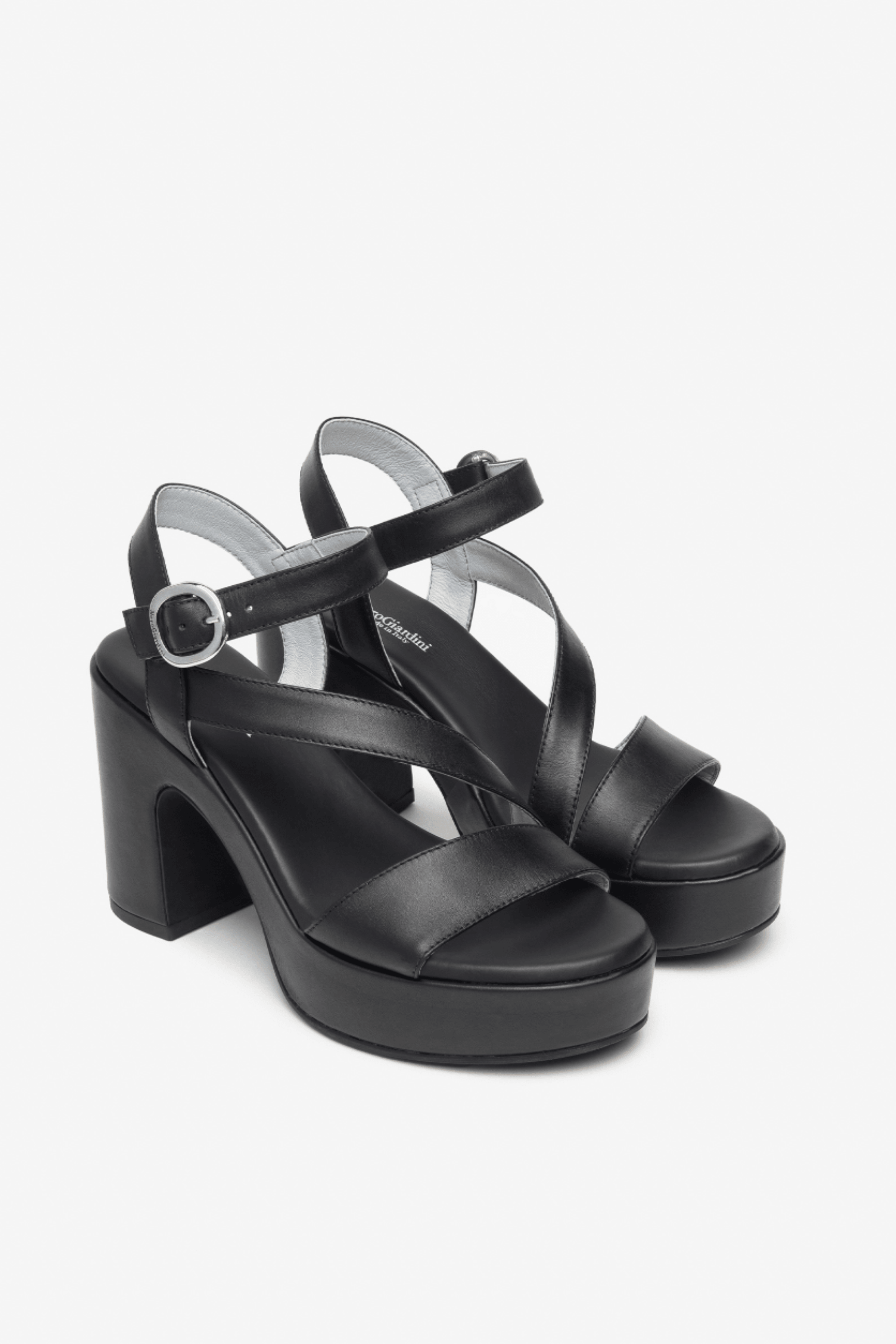 Nero Giardini - E410400D Black Strap Block Heel Sandal - Diamonds & Pearls