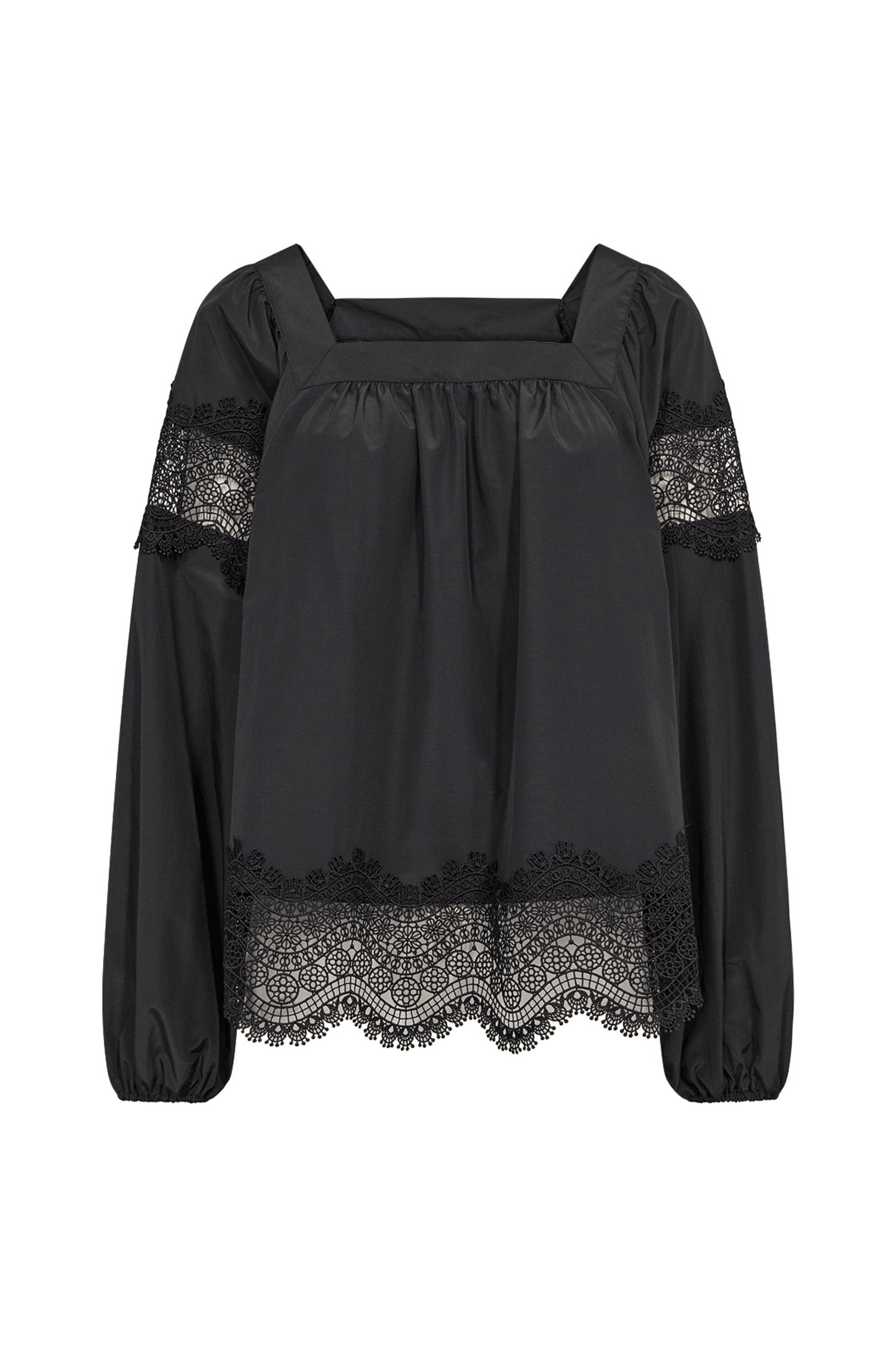 Nettie Black Cotton with Lace Blouse - Diamonds & Pearls