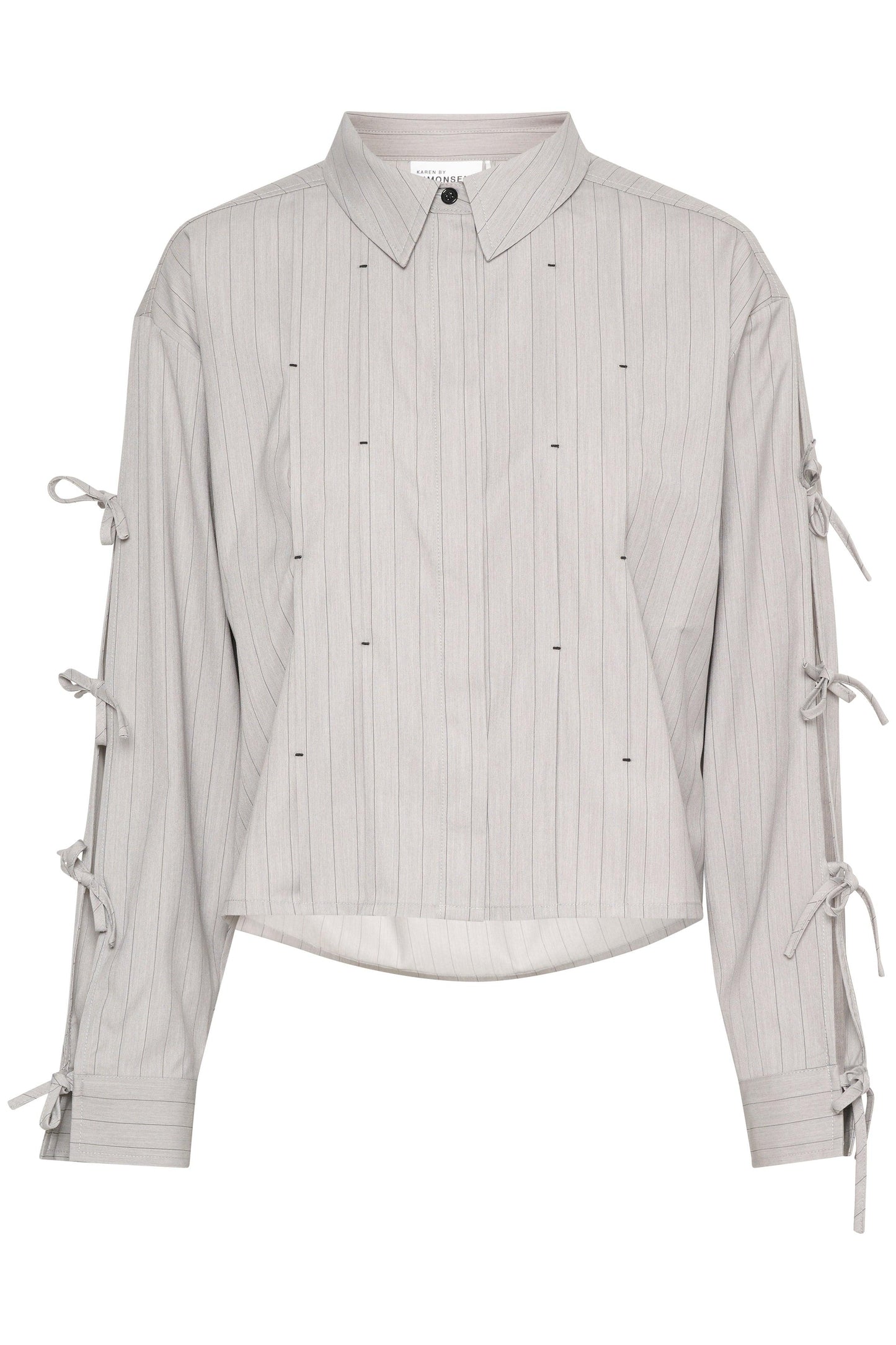 Rianna Short Grey Shirt With Knots Sleeve - Diamonds & Pearls