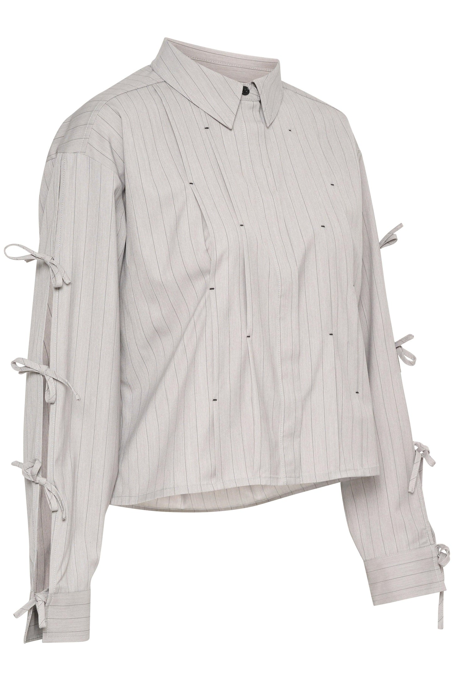 Rianna Short Grey Shirt With Knots Sleeve - Diamonds & Pearls