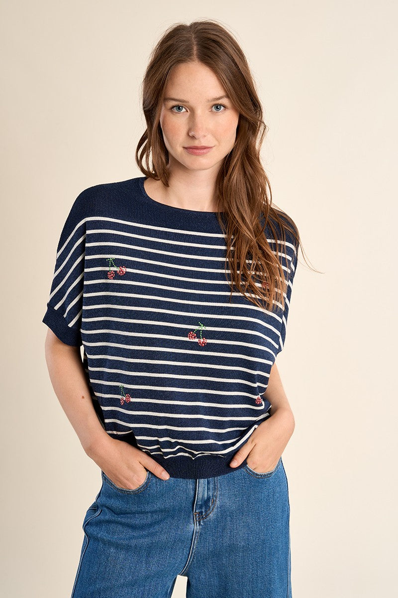 Molly Bracken - Cherry Rhinestone Stripe Top