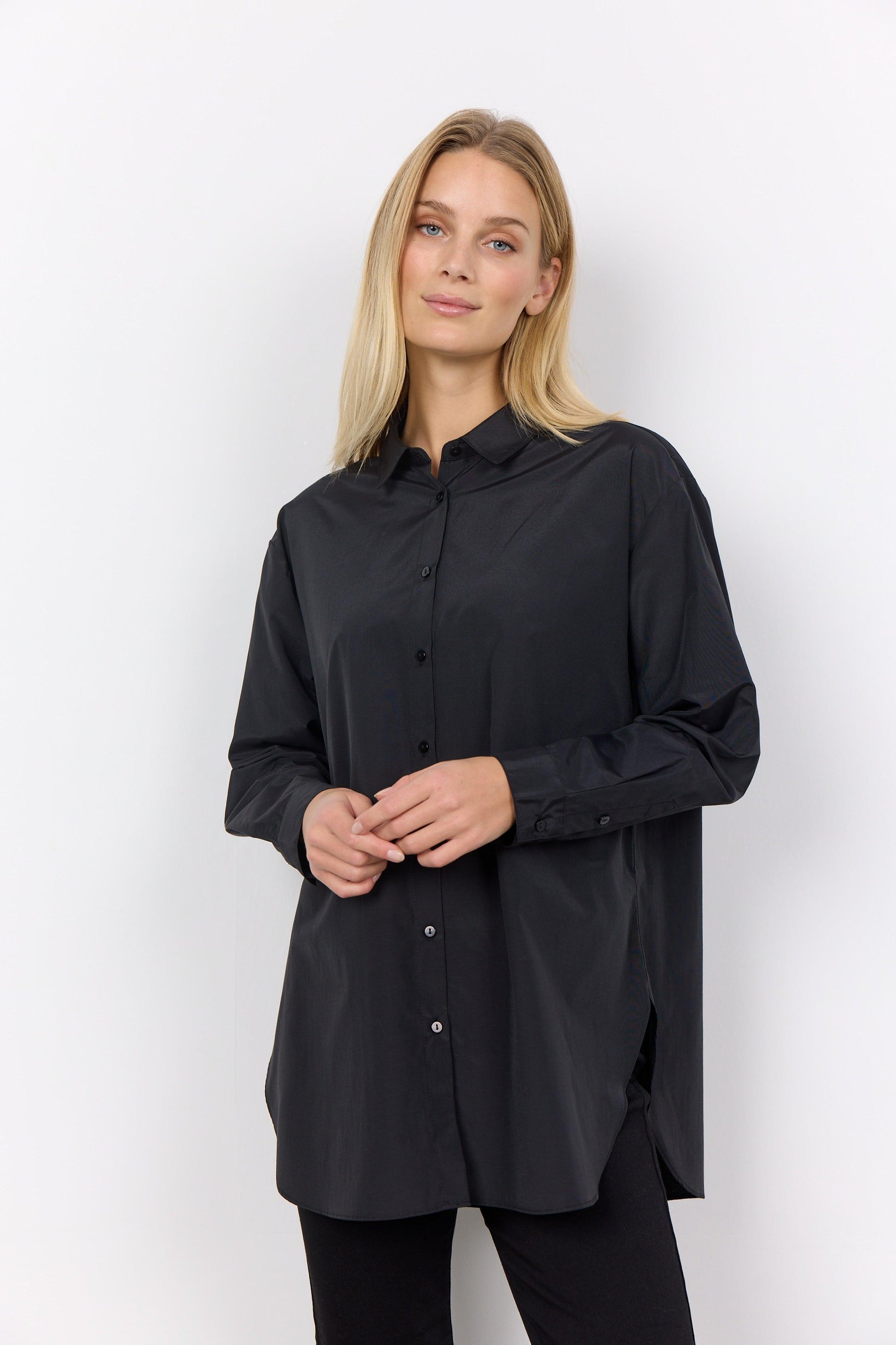 Soya Concept - Oversized Netti Black Shirt - Diamonds & Pearls